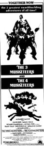 THE THREE MUSKETEERS/THE FOUR MUSKETEERS- Newspaper ad. March 21, 1976.
