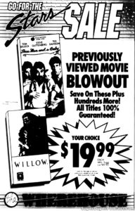 THREE MEN AND A BABY/WILLOW- Home video ad. March 27, 1989.