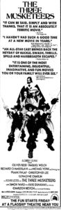THE THREE MUSKETEERS- Newspaper ad. March 27, 1974.