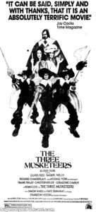 THE THREE MUSKETEERS- Newspaper ad. March 28, 1974.