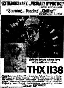 THX 1138- Newspaper ad. March 28, 1971.
