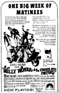 WILLY WONKA AND THE CHOOCOLATE FACTORY- Newspaper ad. March 26, 1972.