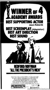 ALL THE PRESIDENT'S MEN- Newspaper ad. April 6, 1977.