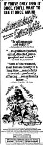 AMERICAN GRAFFITI- Newspaper ad. April 7, 1974.