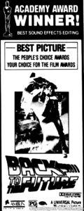 BACK TO THE FUTURE- Newspaper ad. April 14, 1986.