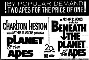 PLANET OF THE APES/BENEATH THE PLANET OF THE APES- Newspaper ad. April 8, 1971.