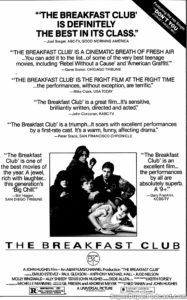 THE BREAKFAST CLUB- Newspaper ad. March 1, 1985.