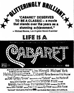 CABARET- Newspaper ad. April 24, 1972.