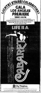 CABARET- Newspaper ad. April 5, 1972.