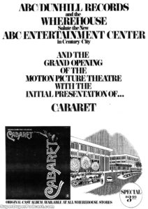 CABARET- Newspaper ad. April 6, 1972.