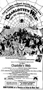CHARLOTTE'S WEB- Newspaper ad. April 15, 1973.