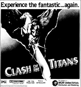 CLASH OF THE TITANS- Newspaper ad. April 6, 1982.