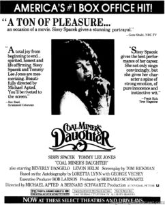 COAL MINER'S DAUGHTER- Newspaper ad. April 20, 1980.