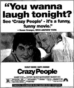 CRAZY PEOPLE- Newspaper ad. April 23, 1990.
