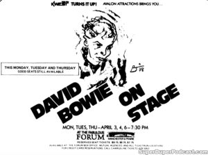 DAVID BOWIE- Newspaper ad. April 4, 1978.