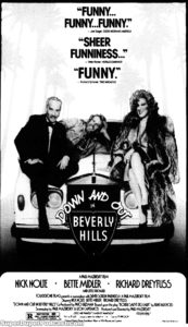 DOWN AND OUT IN BEVERLY HILLS- Newspaper ad. APRIL 2, 1986.
