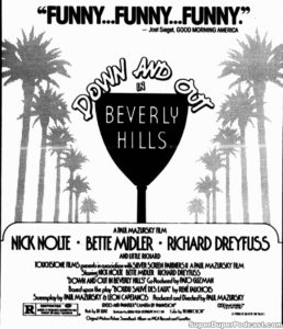 DOWN AND OUT IN BEVERLY HILLS- Newspaper ad. April 25, 1986.