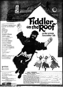 FIDDLER ON THE ROOF- Newspaper ad. April 5, 1971.