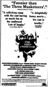 THE FOUR MUSKETEERS- Newspaper ad. April 9, 1975.