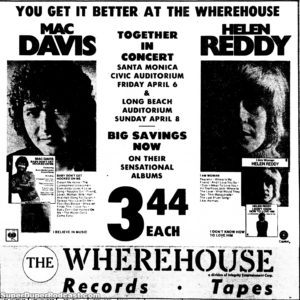 HELEN REDDY- Newspaper ad. April 3, 1973.