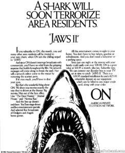 JAWS 2- ONTV television guide ad. April 20, 1980.