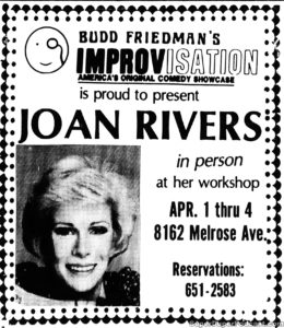 JOAN RIVERS- Newspaper ad. April 1, 1981.