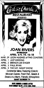 JOAN RIVERS- Newspaper ad. April 6, 1987.