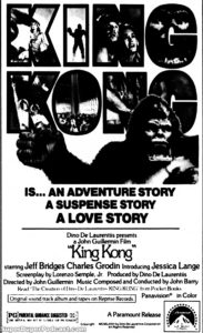 KING KONG- Newspaper ad. April 14, 1977.