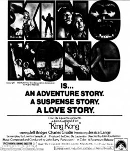 KING KONG- Newspaper ad. April 3, 1977.