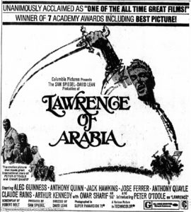 LAWRENCE OF ARABIA- Newspaper ad. April 3, 1971.