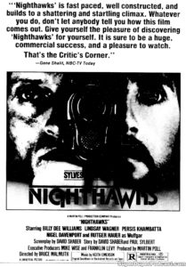 NIGHTHAWKS- Newspaper ad. April 22, 1981.