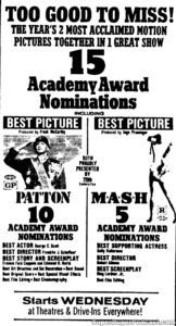 PATTON/MASH- Newspaper ad. April 13, 1971.