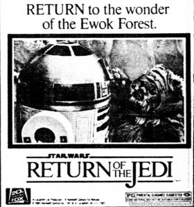 RETURN OF THE JEDI- Newspaper ad. April 1, 1985.