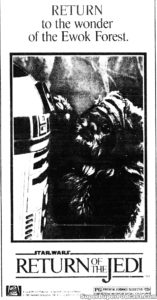 RETURN OF THE JEDI- Newspaper ad. April 4, 1985.