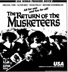 RETURN OF THE MUSKETEERS- USA NETWORK television guide ad. April 3, 1991.
