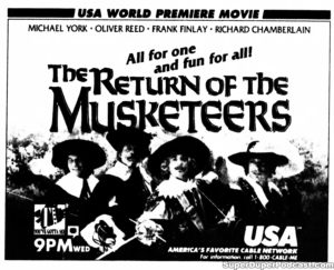 RETURN OF THE MUSKETEERS- USA NETWORK television guide ad. April 3, 1991.