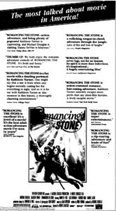 ROMANCING THE STONE- Newspaper ad. April 14, 1984.