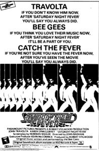 SATURDAY NIGHT FEVER- Newspaper ad. April 2, 1978.
