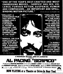 SERPICO- Newspaper ad. April 18, 1974.
