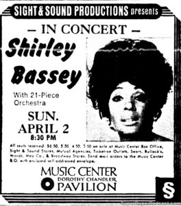 SHIRLEY BASSEY- Newspaper ad. April 2, 1972.