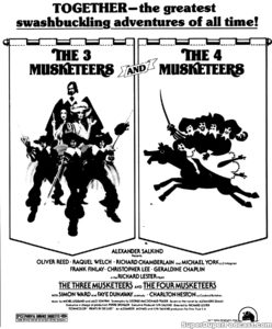 THE THREE MUSKETEERS/THE FOUR MUSKETEERS- Newspaper ad. April 18, 1977.