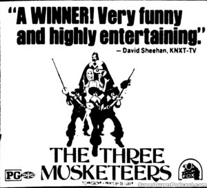 THE THREE MUSKETEERS- Newspaper ad. April 22, 1974.