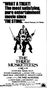 THE THREE MUSKETEERS- Newspaper ad. April 25, 1974.