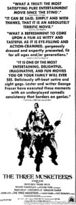 THE THREE MUSKETEERS- Newspaper ad. April 6, 1974.