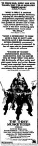 THE THREE MUSKETEERS- Newspaper ad. April 7, 1974.