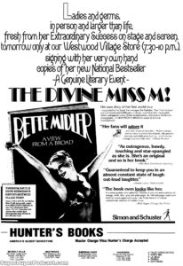 BETTE MIDLER- Newspaper ad. May 21, 1980.