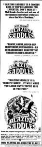 BLAZING SADDLES- Newspaper ad. May 20, 1974.