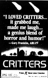 CRITTERS- Newspaper ad. April 30, 1986.
