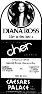 DIANA ROSS/CHER- Newspaper ad. May 15, 1980.