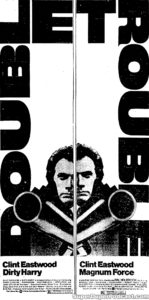 DIRTY HARRY/MAGNUM FORCE- Newspaper ad. May 8, 1975.